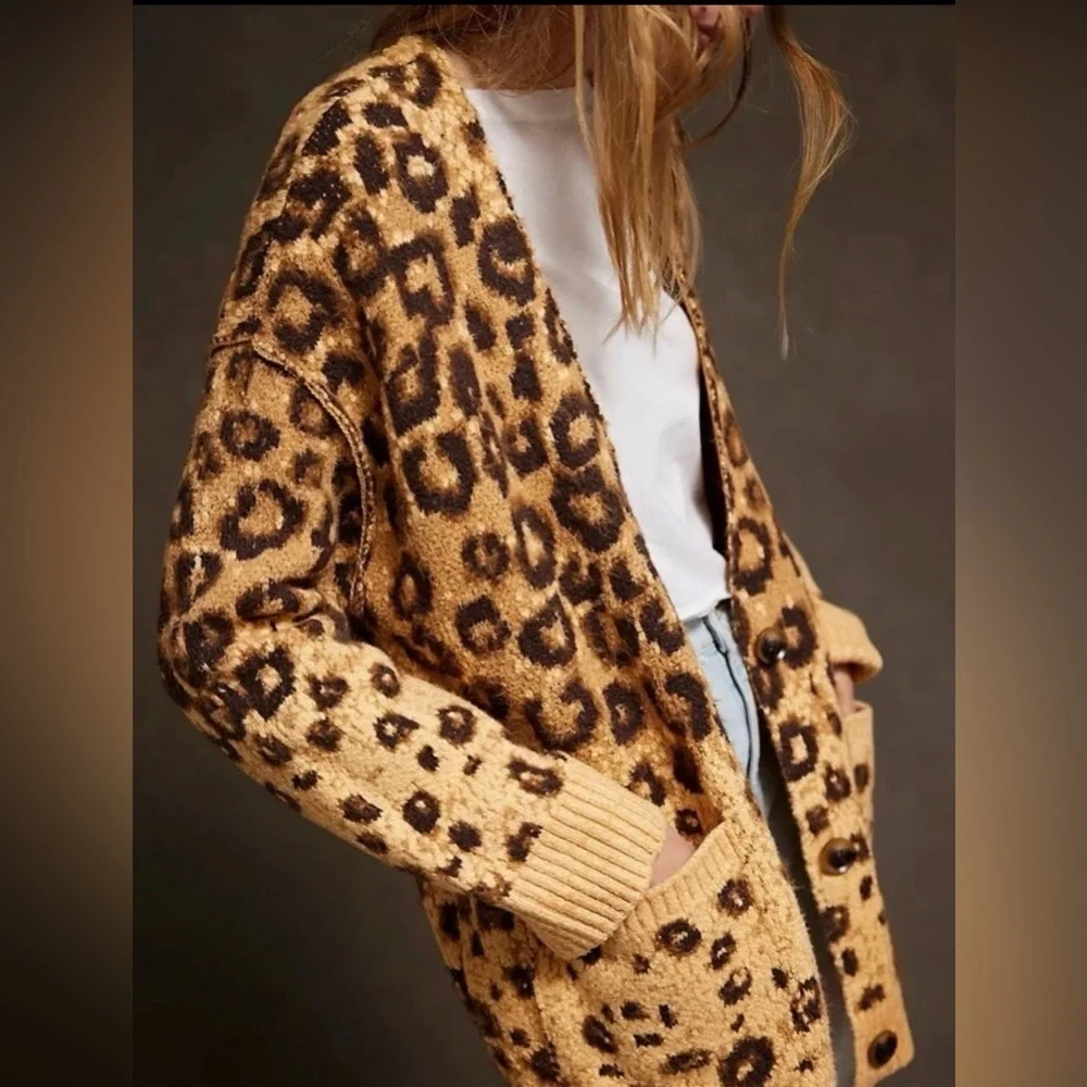 Free People State Side Cardigan Leopard Print - Picture 1 of 4